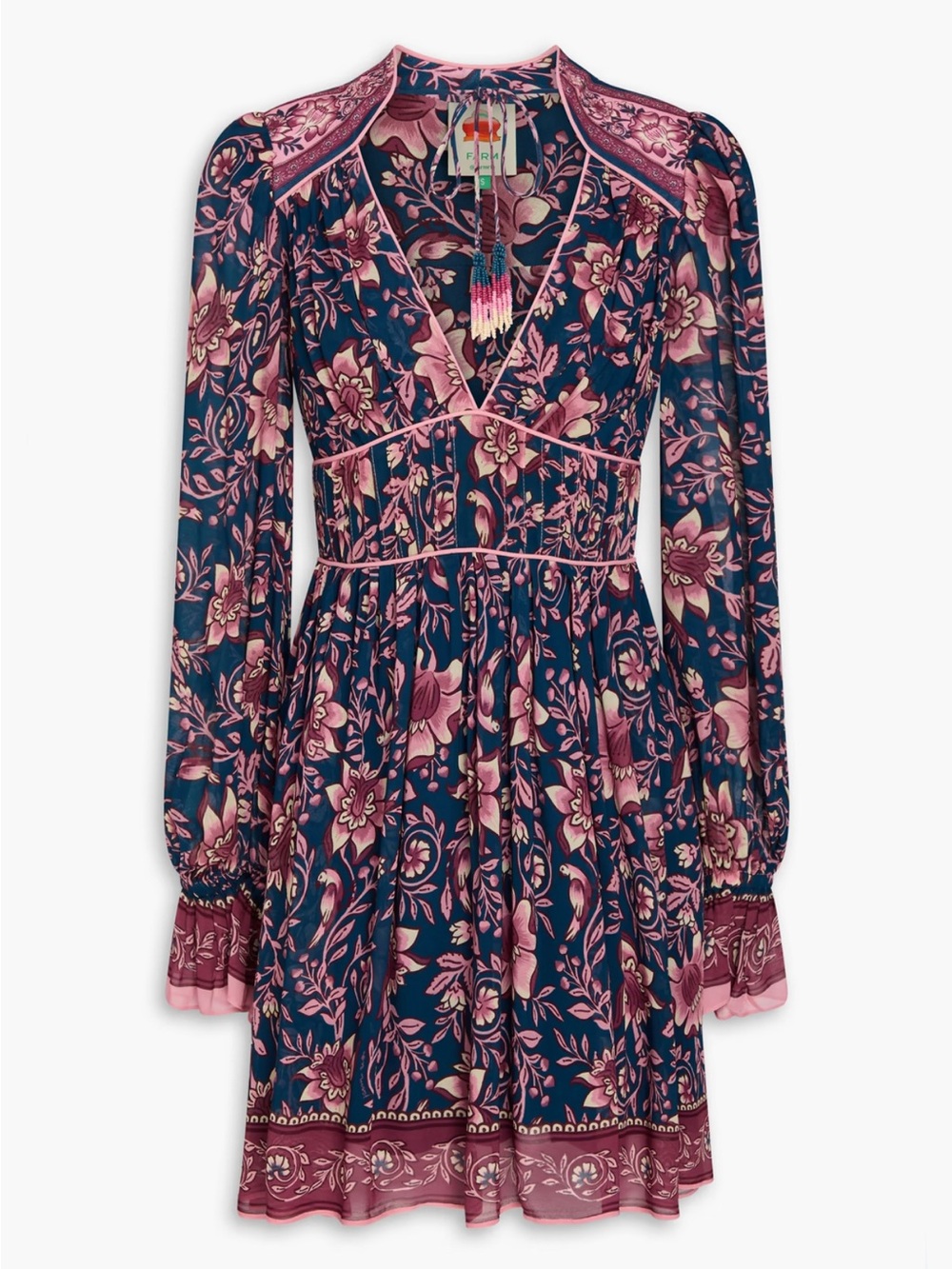Farm Rio Pintucked Floral Print Voile Mini Dress